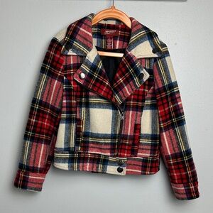 Arizona Jean Company Girls Red and Blue Plaid Wool Blend Jacket